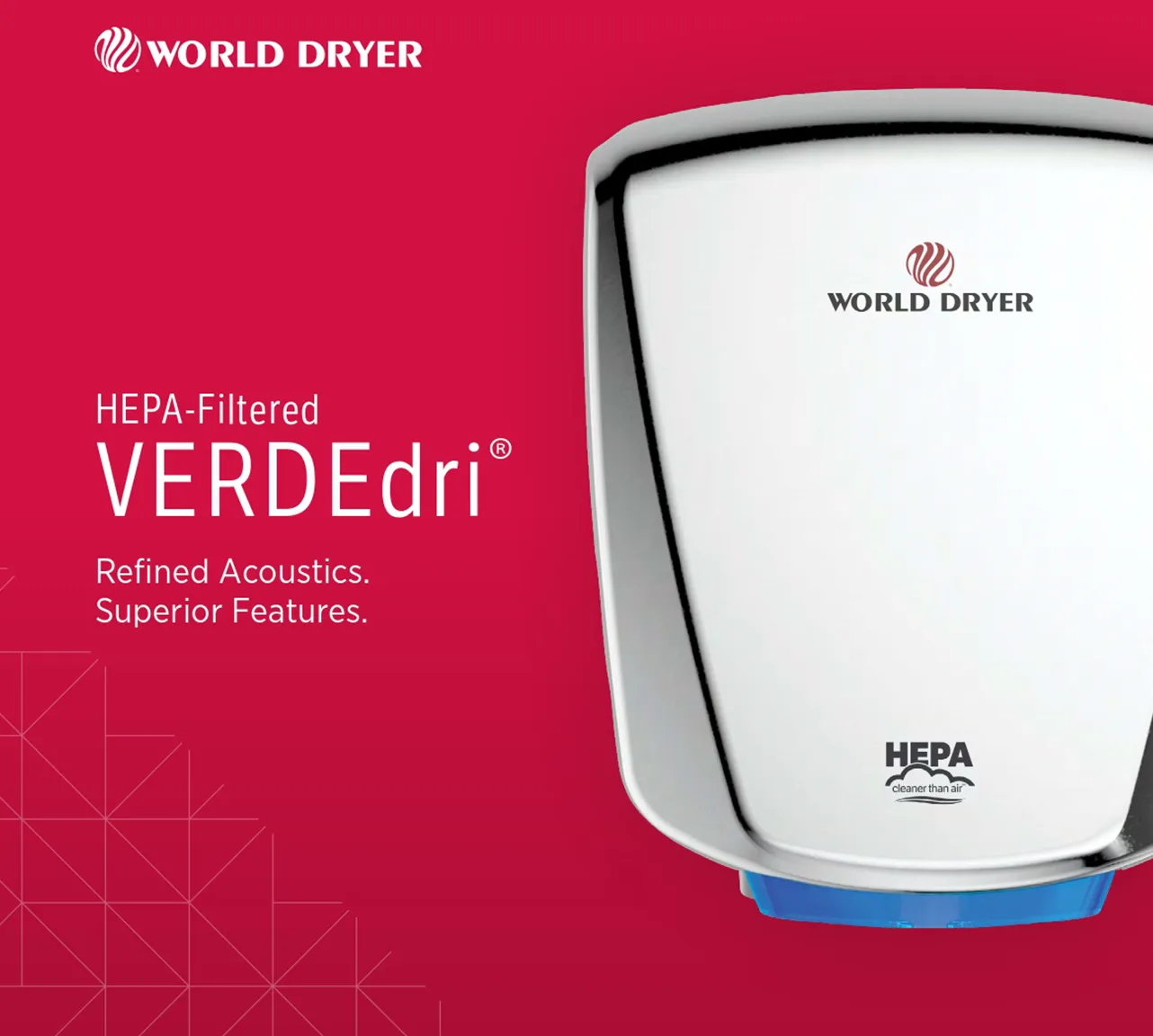 World Dryer Q-974A2 | VERDEdri Automatic Hand Dryer, HEPA-Filtered , Aluminum White